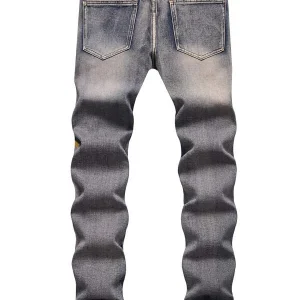 Men Cotton Ripped Frayed Contrast Side Seam Jeans