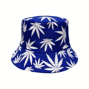 Lightweight Multicolor Leaf Print Bucket Hat with Leopard, Dollar, Coconut Tree, and Fisherman Cap Patterns – Unisex Basin Hat for Women and Men