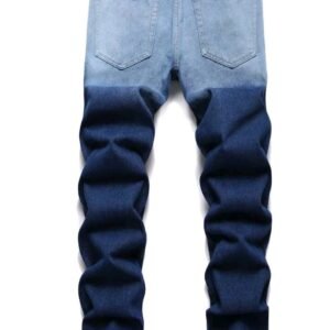 Men Cotton Bear & Letter Patched Ripped Slim Straight Jeans