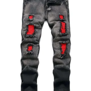 Men Casual Slim Fit Jeans With Patchwork And Distressed Design